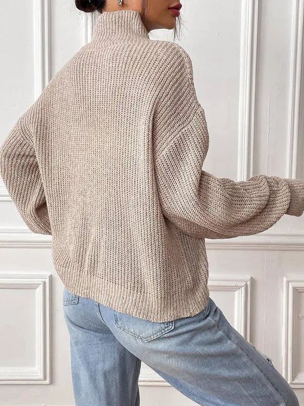 MEWE | High-Neck Knit Sweater with Embroidered Heart and Bishop Sleeves Mewe London