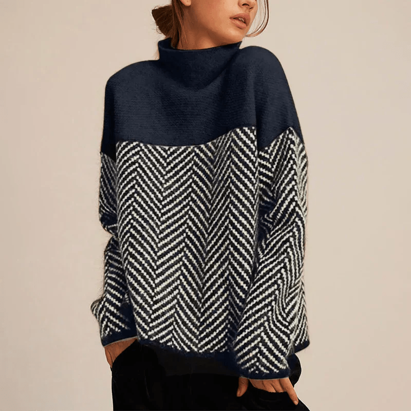 MEWE | High Neck Patterned Knit Jumper with Relaxed Fit Mewe London