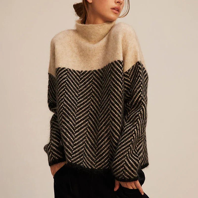 MEWE | High Neck Patterned Knit Jumper with Relaxed Fit Mewe London