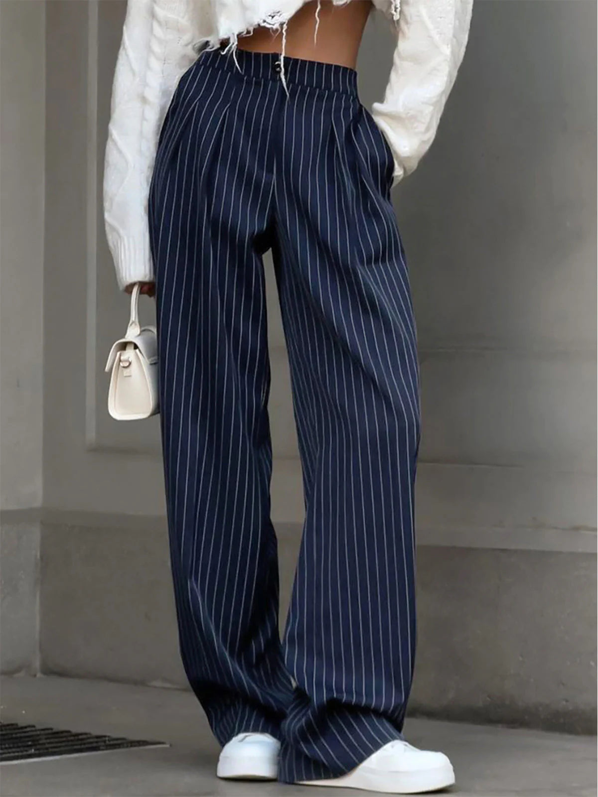 MEWE | High Waist Pinstripe Wide Leg Trousers
