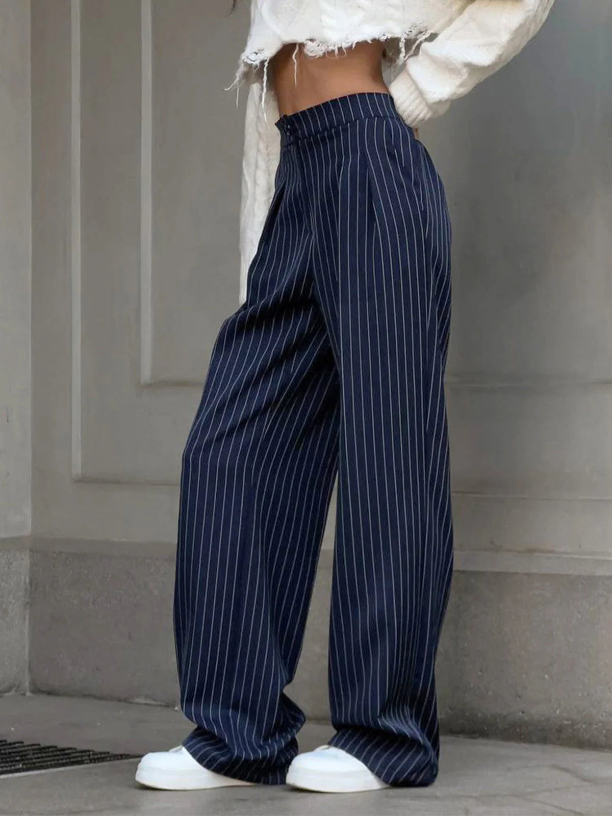 MEWE | High Waist Pinstripe Wide Leg Trousers
