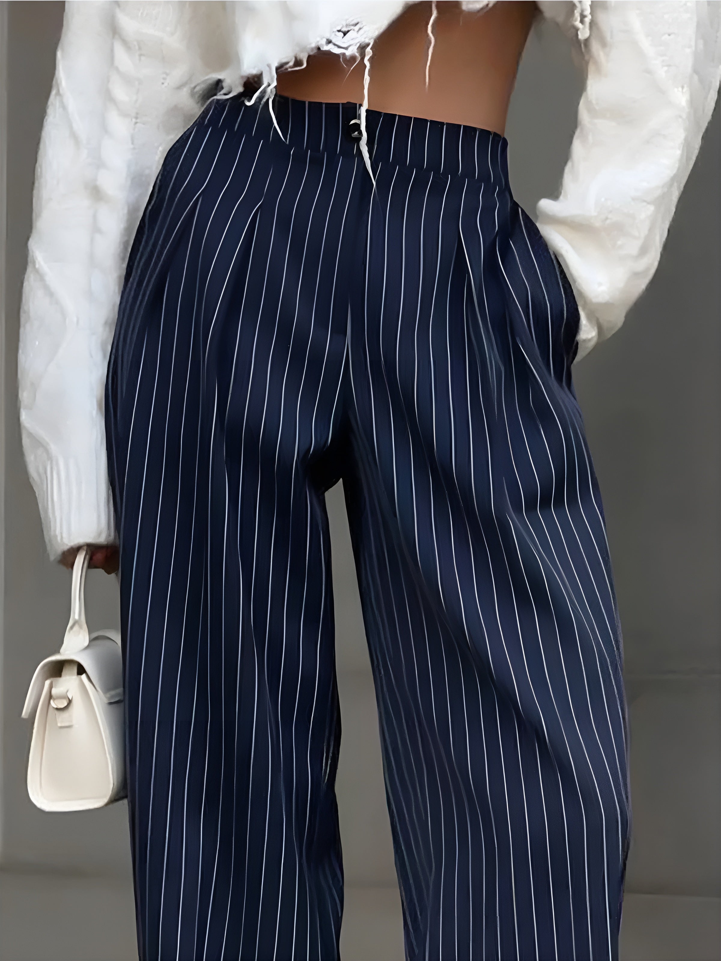 MEWE | High Waist Pinstripe Wide Leg Trousers
