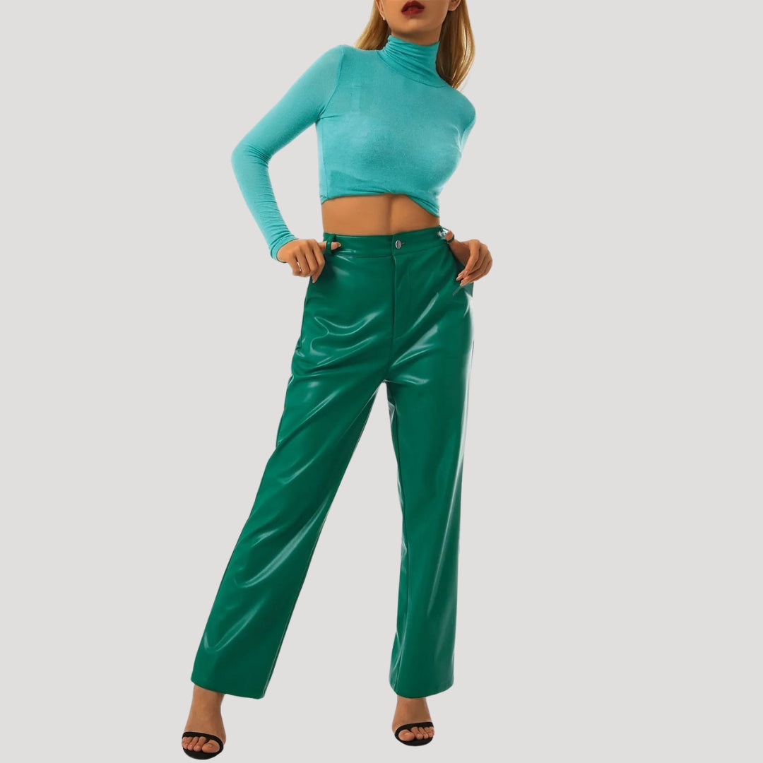 MEWE | High Waisted Coated Wide Leg Trousers Mewe London
