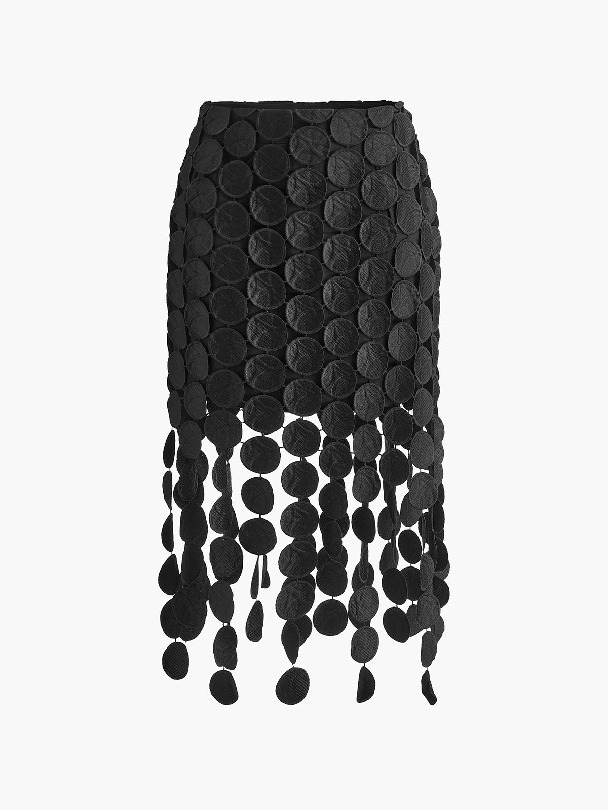 MEWE | High Waisted Laser Cut Midi Skirt with Circular Cutouts Mewe London