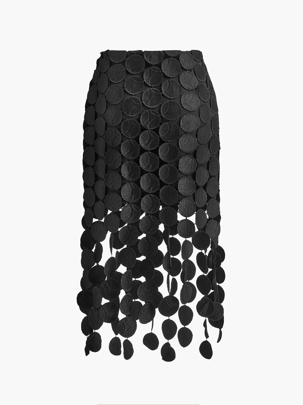 MEWE | High Waisted Laser Cut Midi Skirt with Circular Cutouts Mewe London