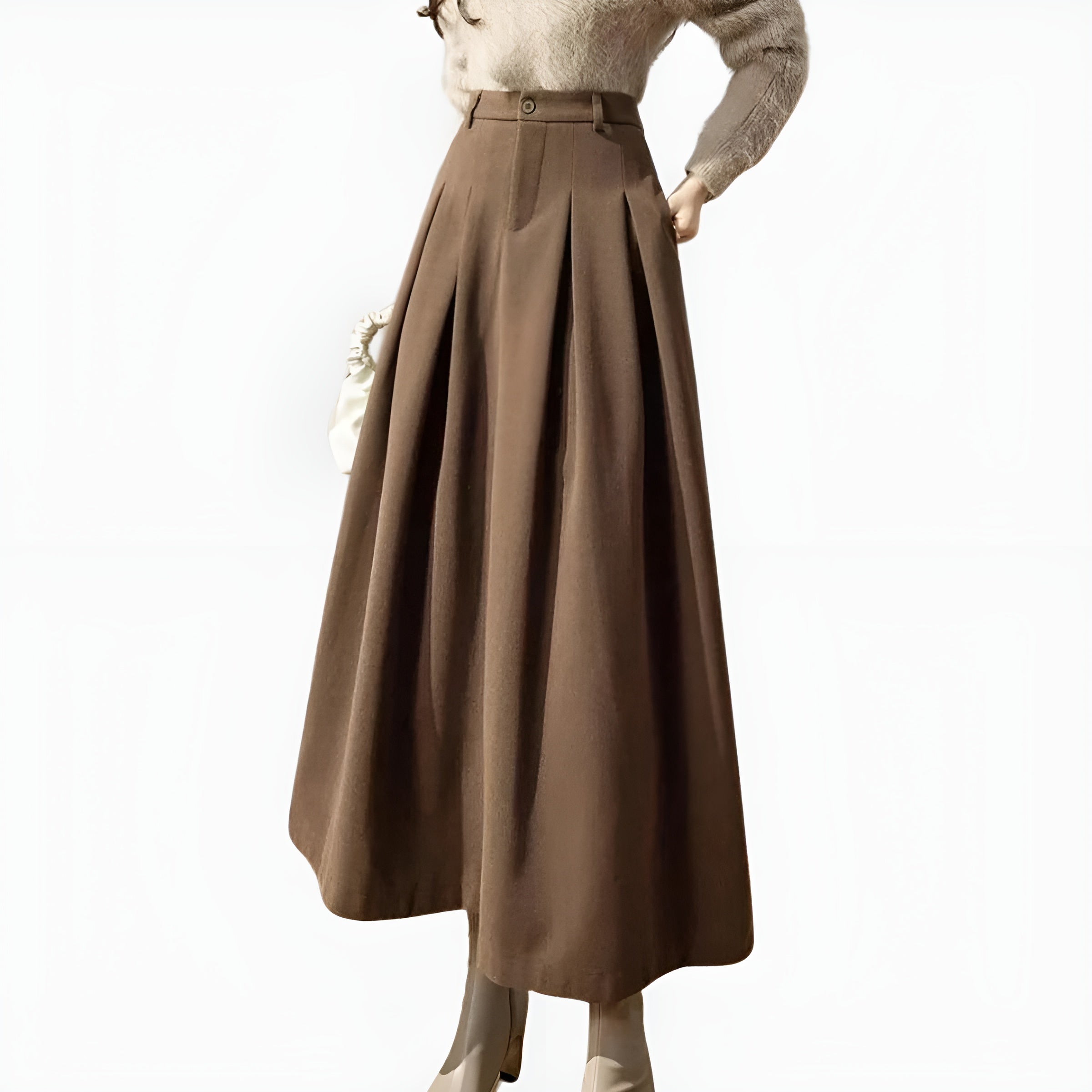 MEWE | High Waisted Pleated Maxi Skirt with A-Line Silhouette Mewe London