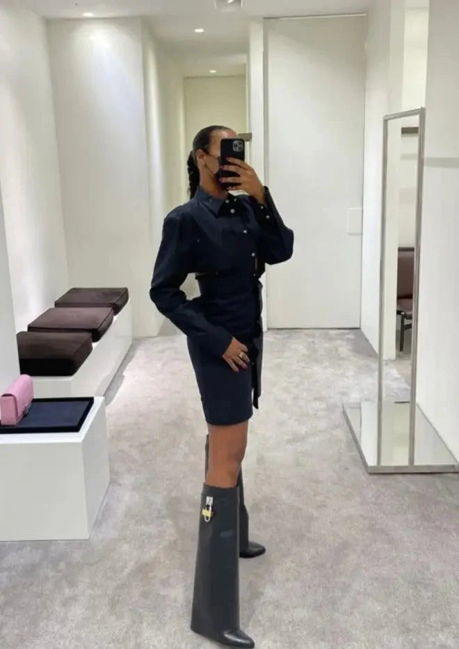 MEWE | Knee-High Wedge Boots with Glossy Finish