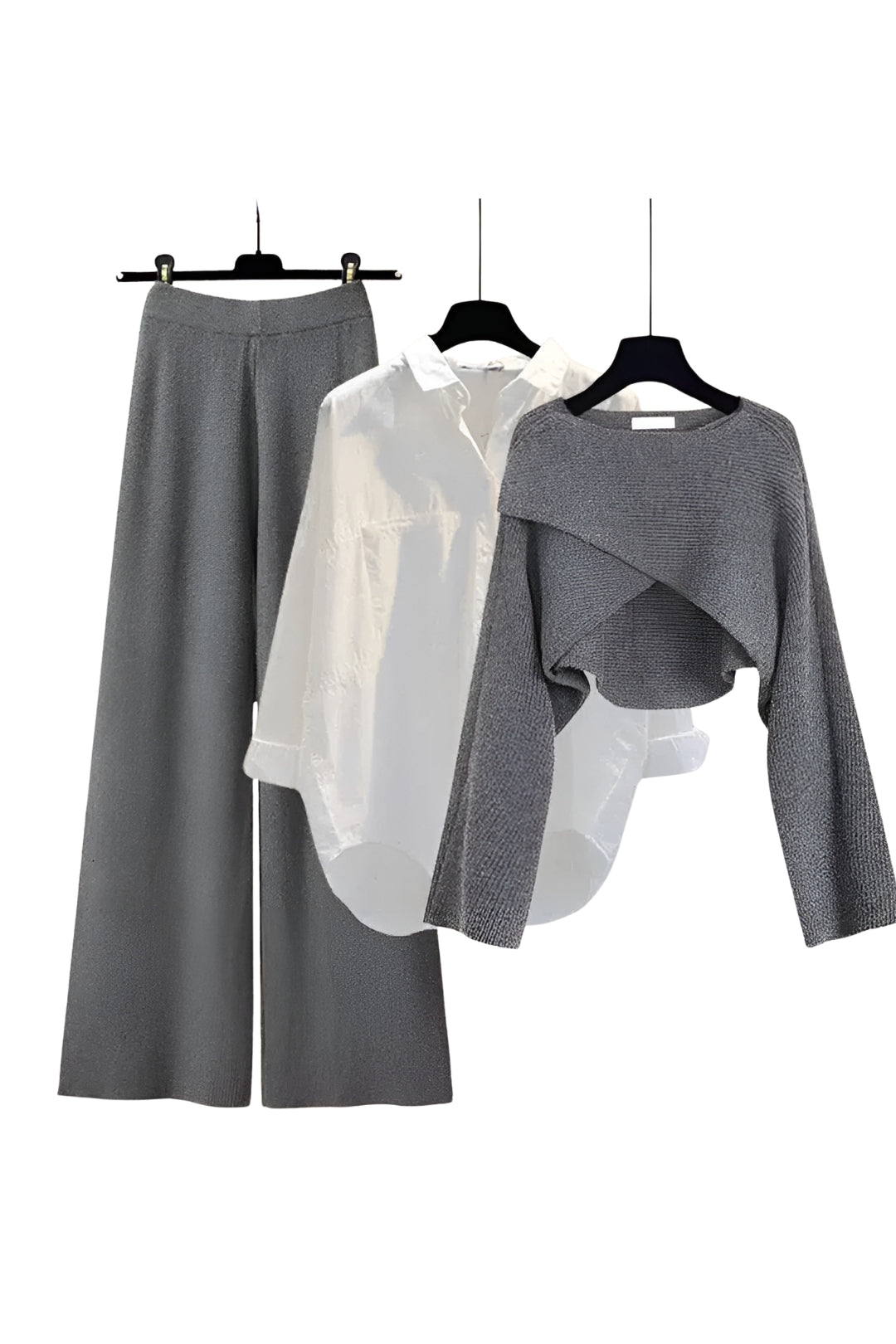 MEWE | Knit Co Ord Set with Cropped Wrap Top and Wide Leg Pants Mewe London