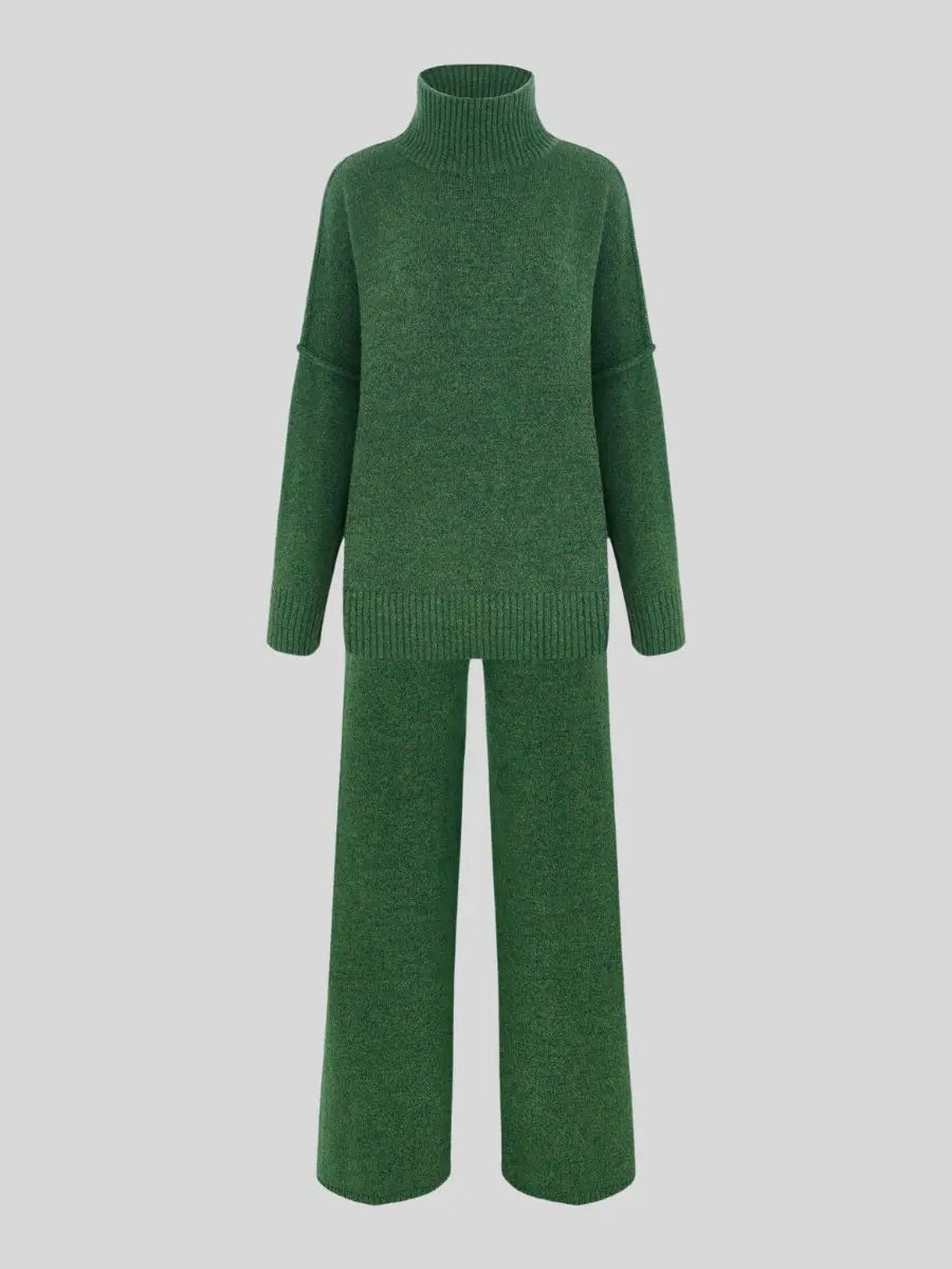 MEWE | Knitted Lounge Set with Turtleneck Sweater and Wide Leg Pants Mewe London