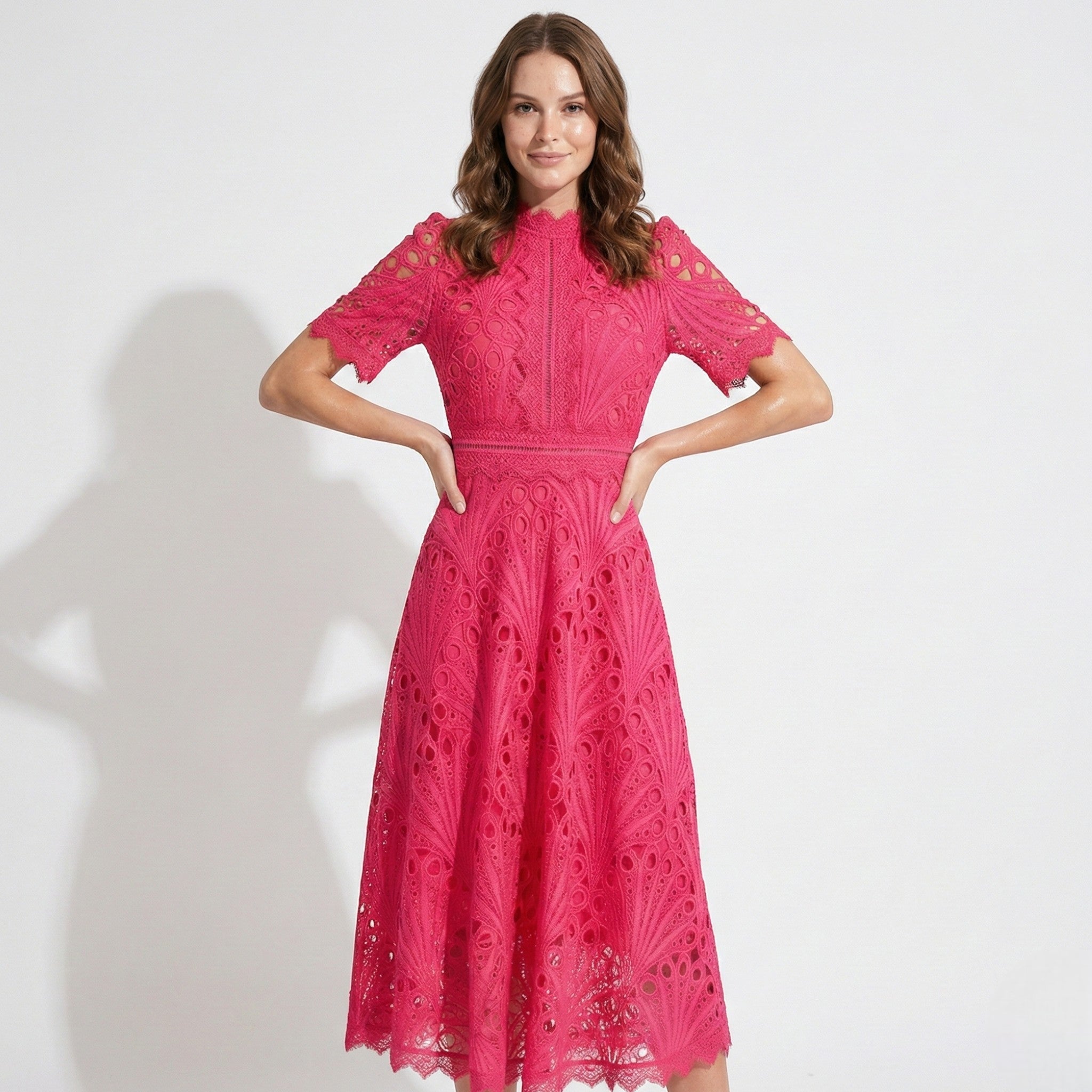MEWE | Lace High Neck Midi Dress with Short Sleeves Mewe London