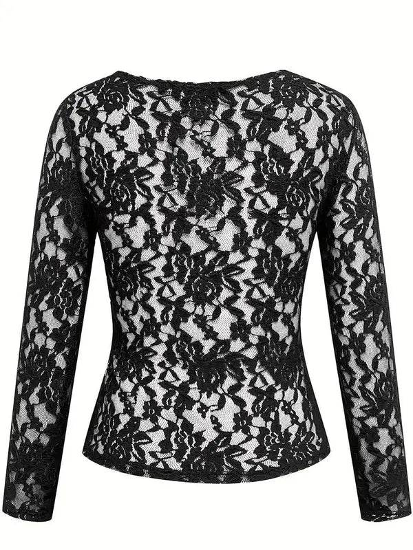 MEWE | Lace Top with V-Neck and Long Sleeves Mewe London