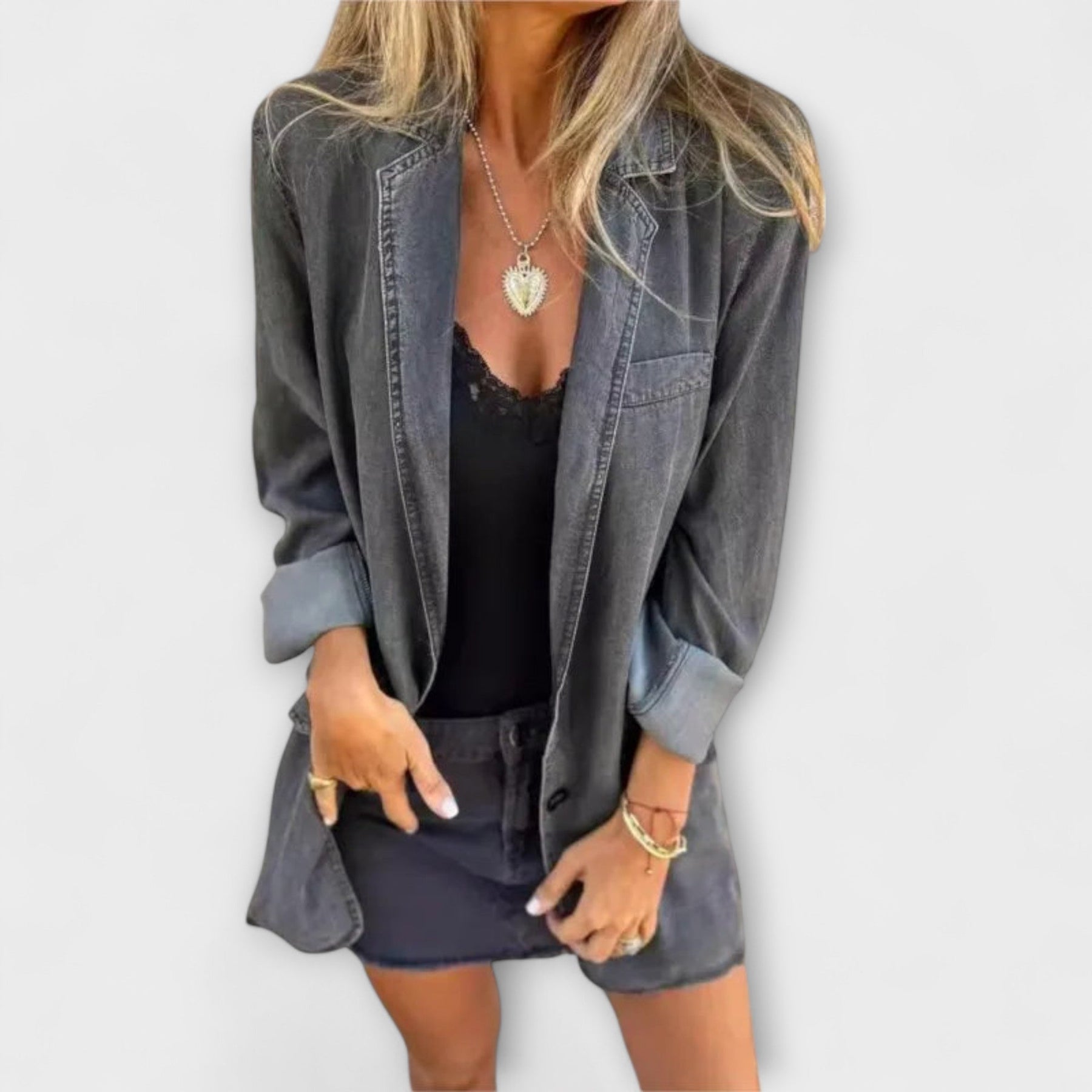 MEWE | Long Denim Blazer with Button-Front Closure Mewe London