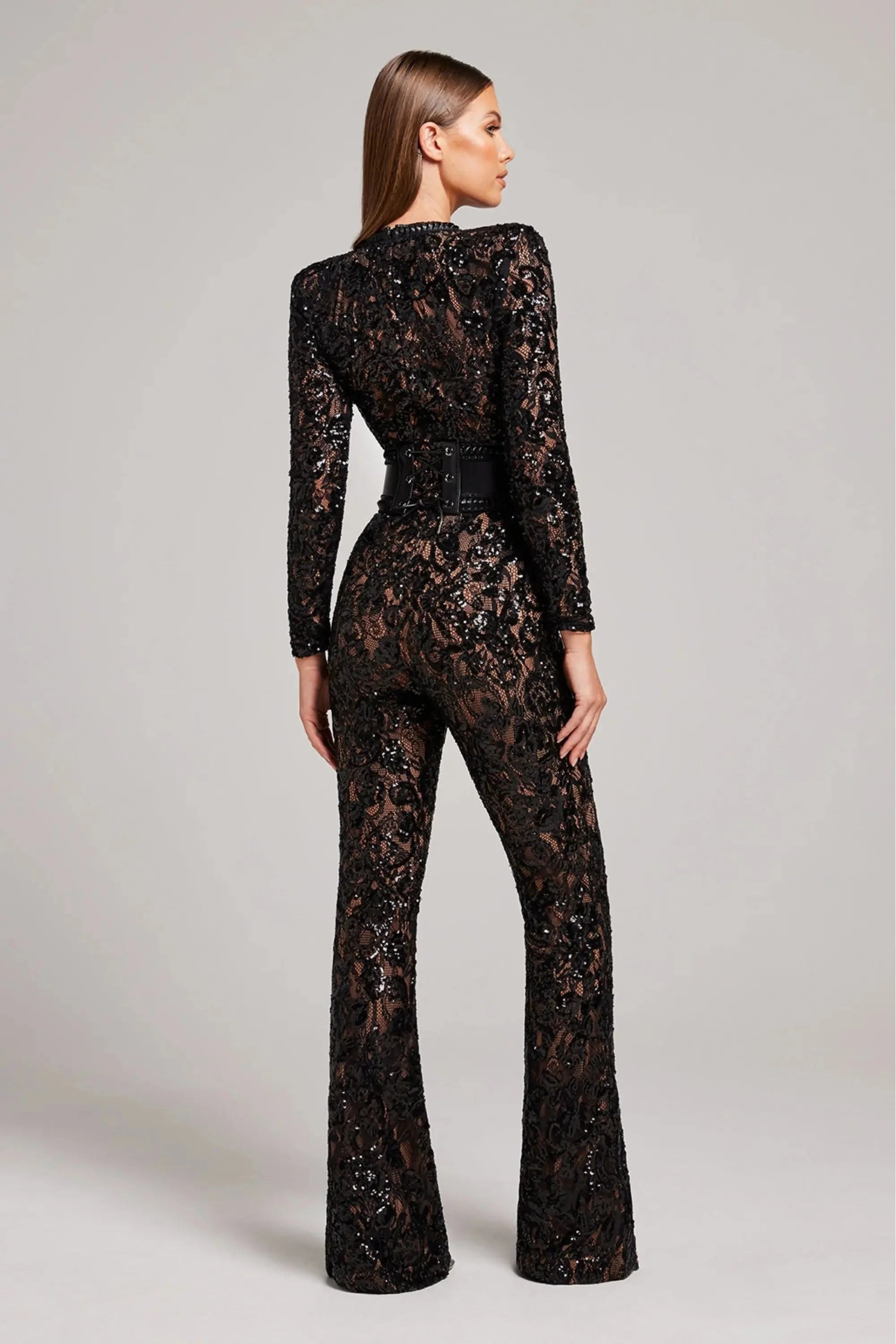 MEWE | Long Sleeve Embellished Flared Jumpsuit