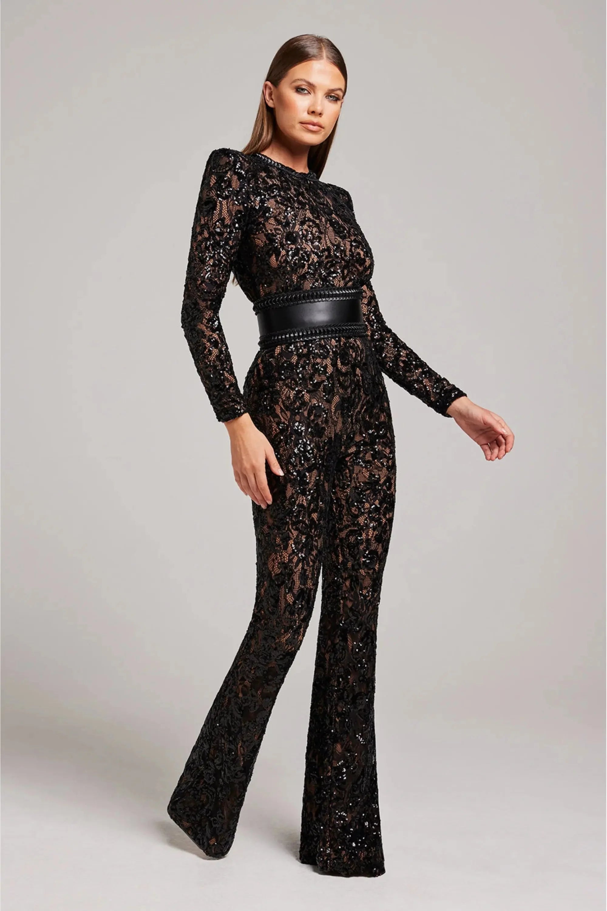 MEWE | Long Sleeve Embellished Flared Jumpsuit