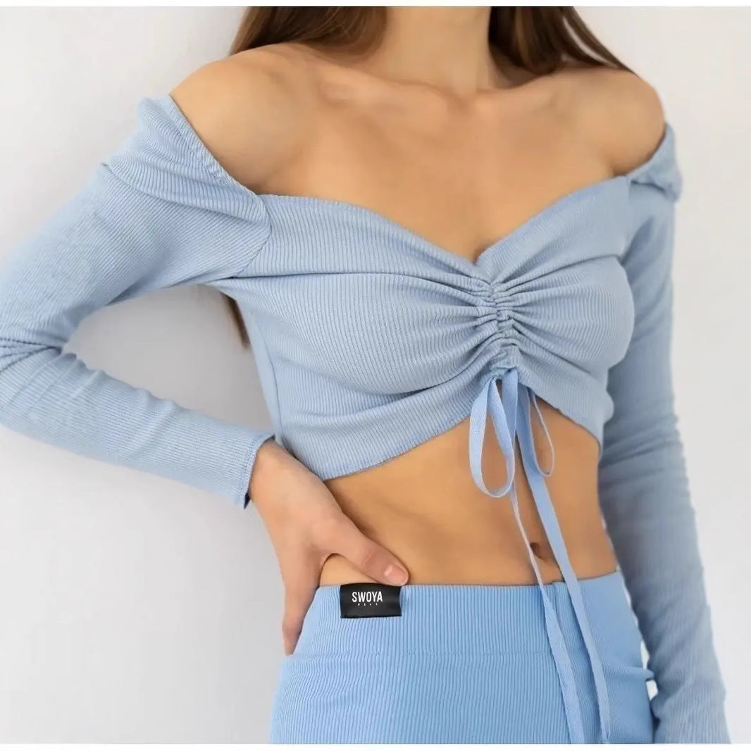 MEWE | Off-Shoulder Ruched Crop Top with Drawstring Front Mewe London