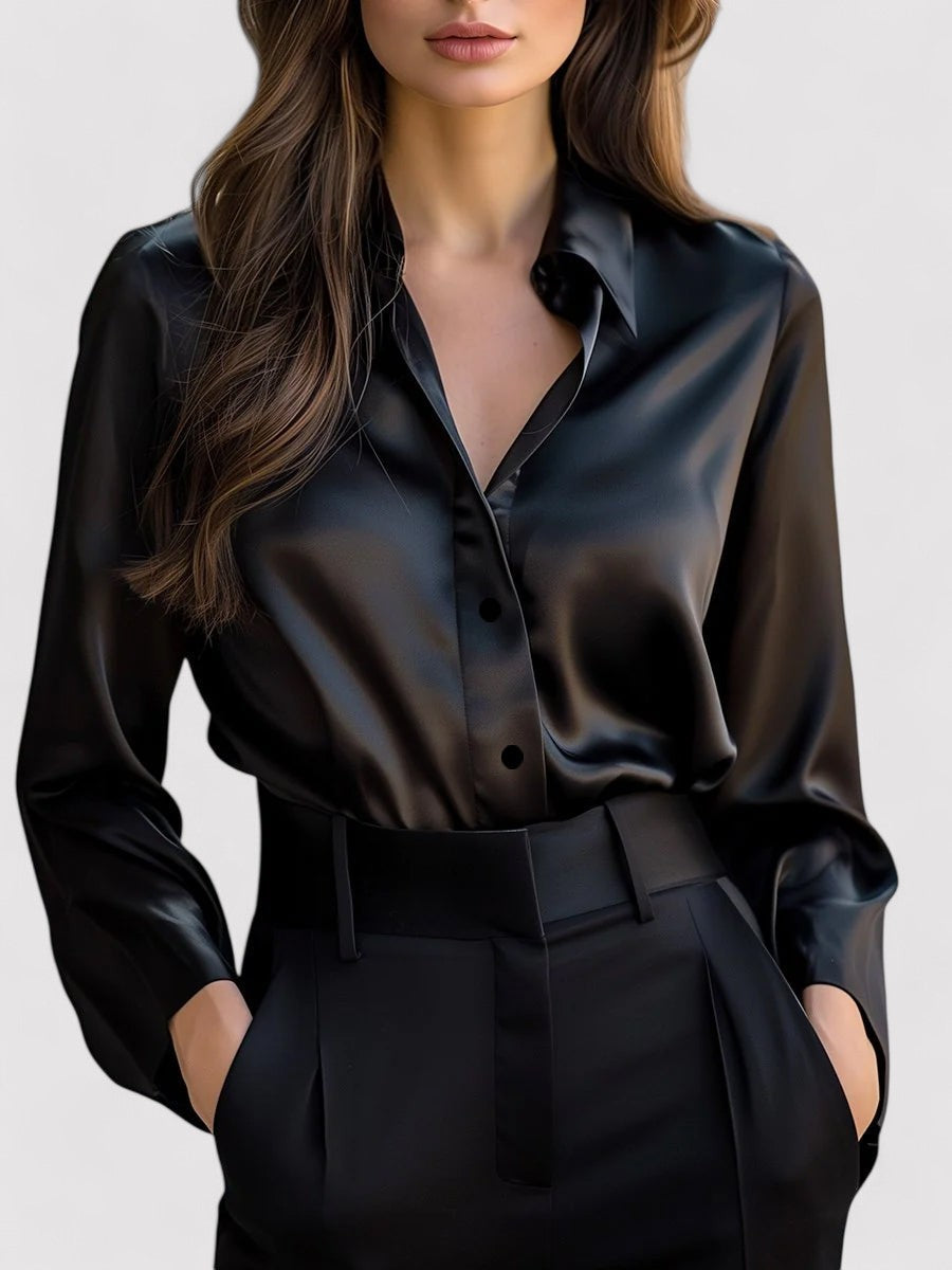 MEWE | Long Sleeve Satin Blouse with Classic Collar