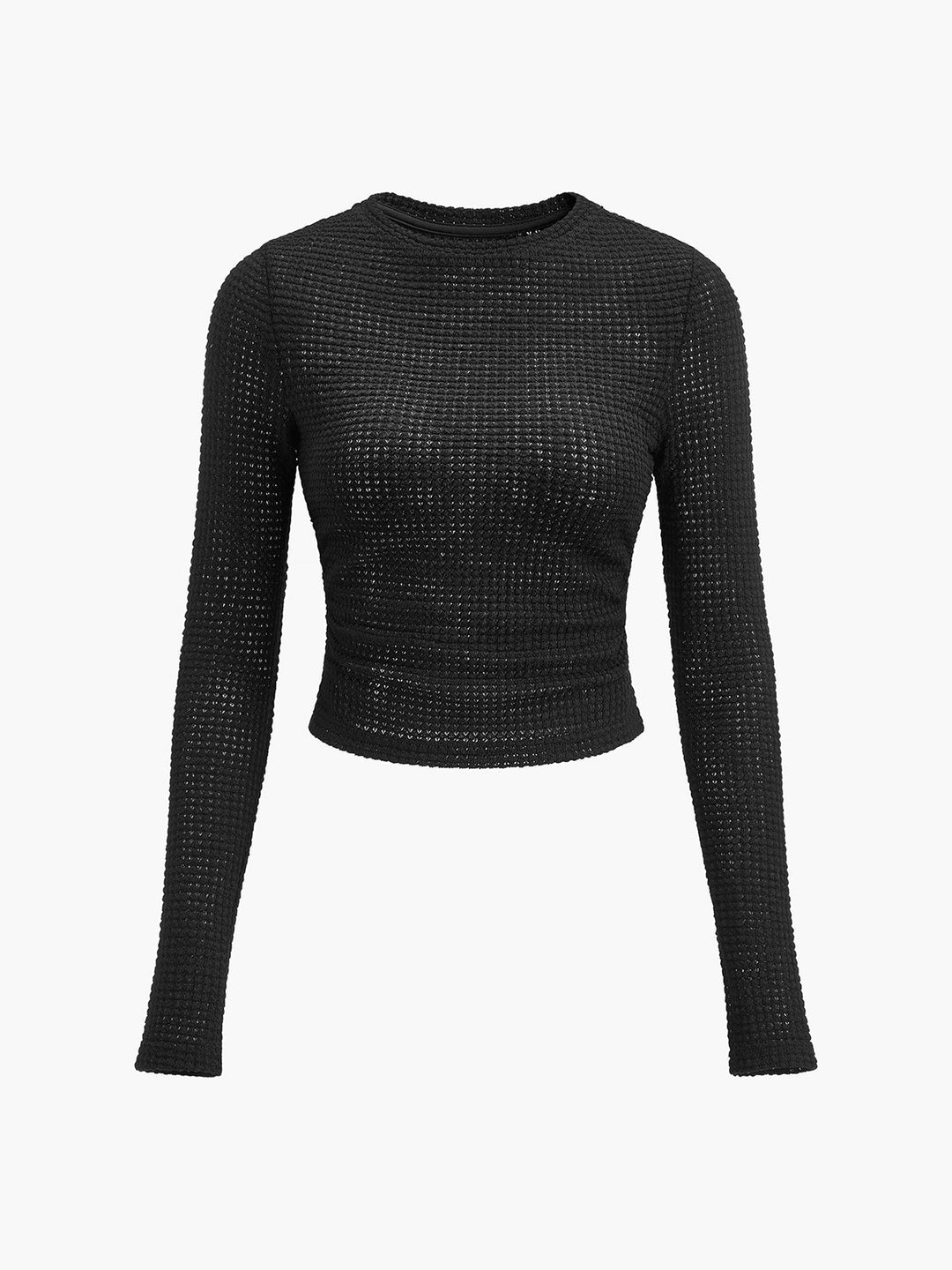 MEWE | Long Sleeve Waffle Knit Crop Top with Crew Neck Mewe London