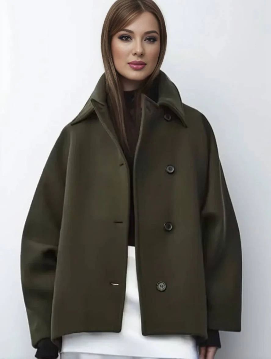 MEWE | Mid-Length Wool Blend Coat with Lapel Collar and Batwing Sleeves