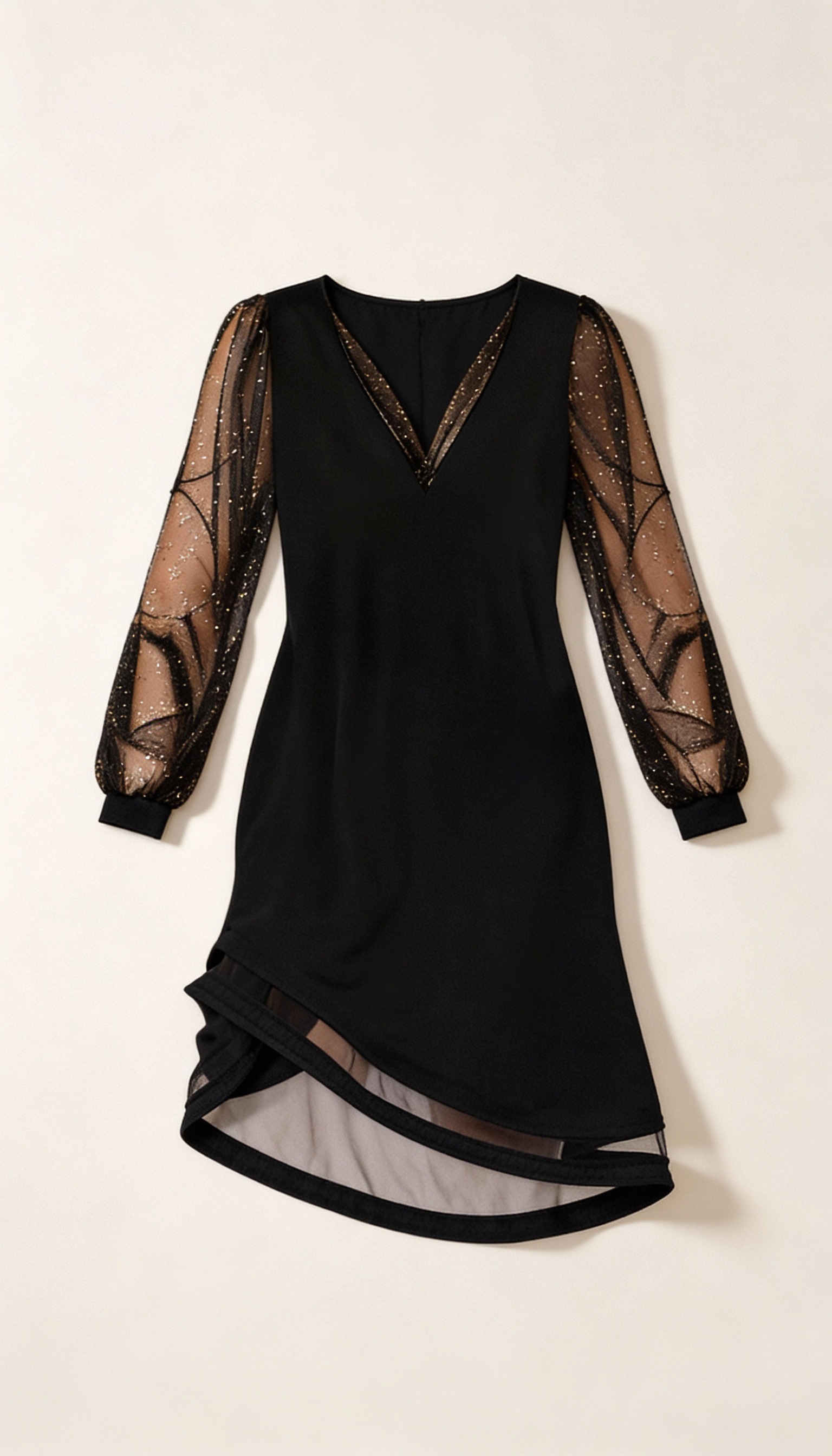 MEWE | Midi Dress with Sheer Long Sleeves and V-Neck Mewe London