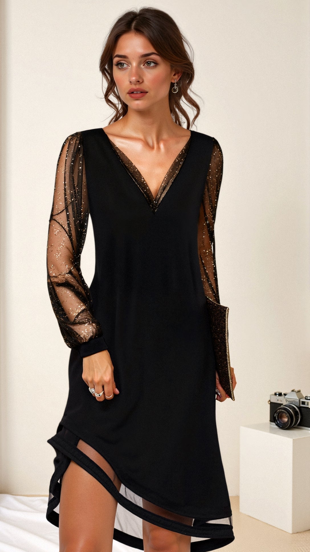 MEWE | Maxi Dress with Lace V-Neck and Long Sleeves Mewe London