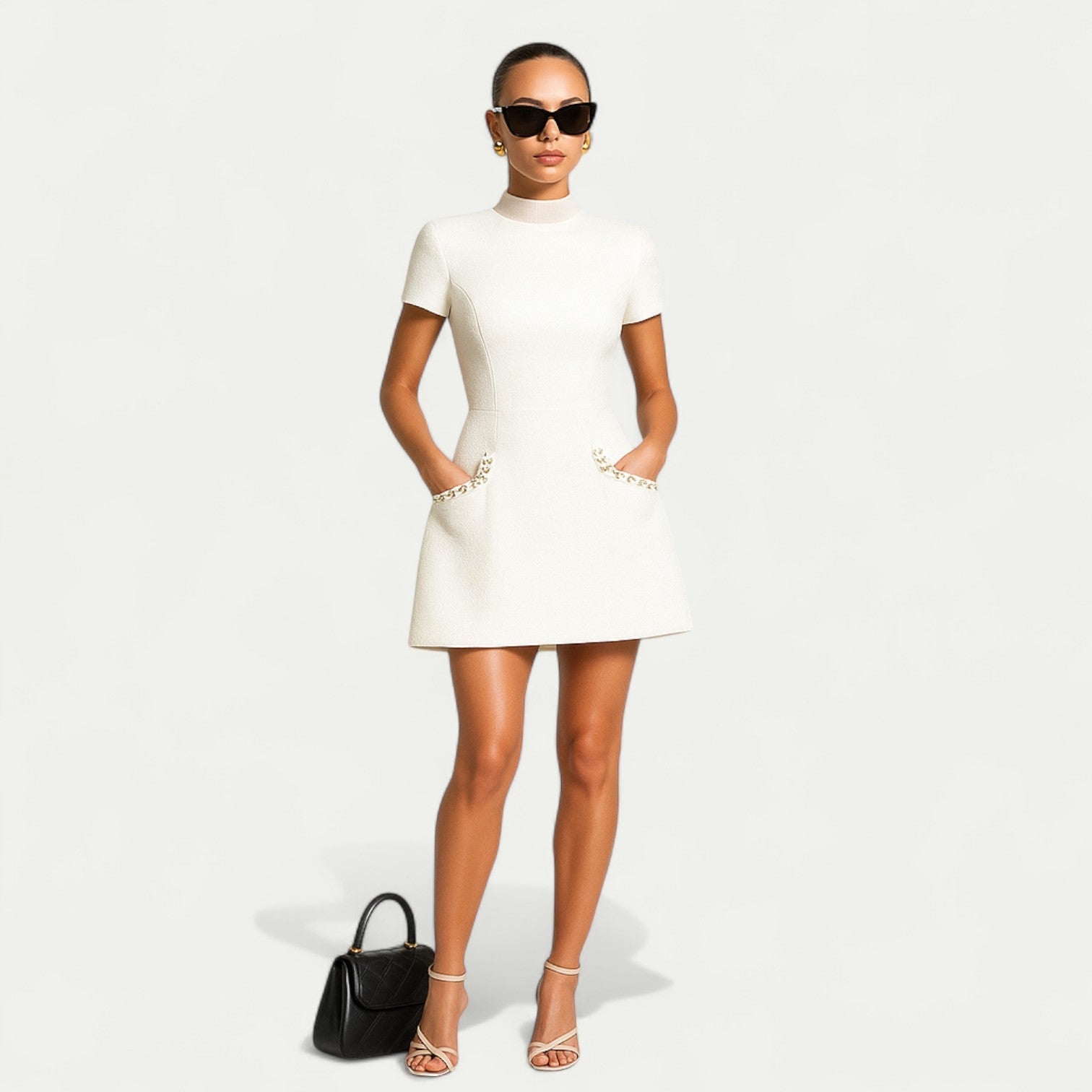 MEWE | Mini Dress with Pearl Trim and Pocket Detail