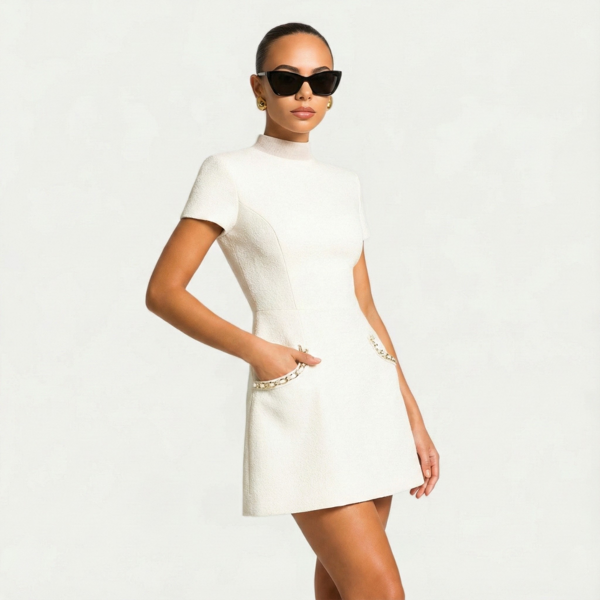 MEWE | Mini Dress with Pearl Trim and Pocket Detail