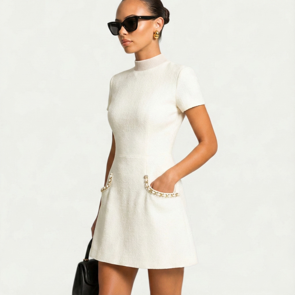 MEWE | Mini Dress with Pearl Trim and Pocket Detail
