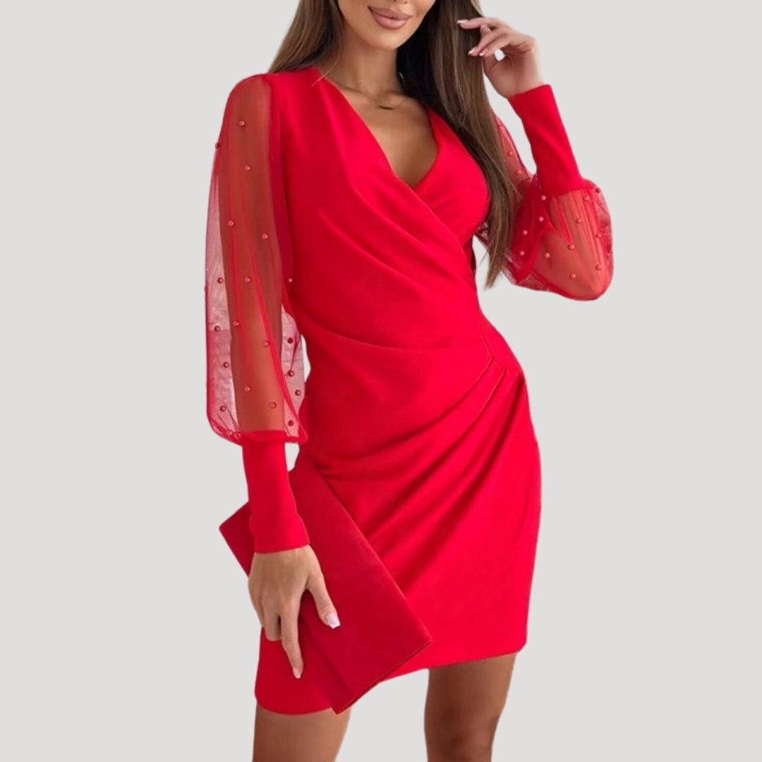 MEWE | Mini Wrap Dress with Sheer Long Sleeves Mewe London