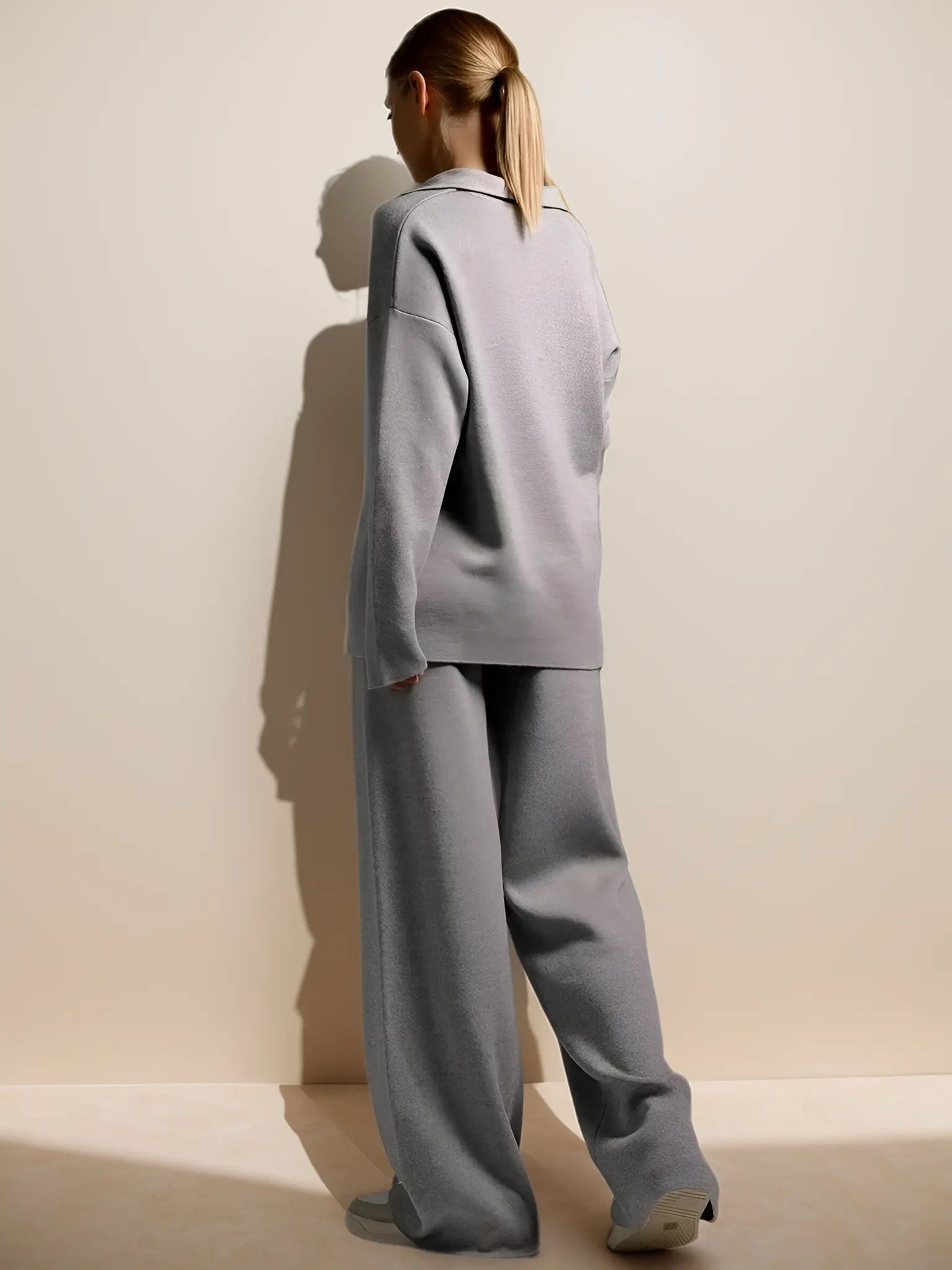 MEWE | Minimalist Lounge Set with Open Collar Top and Wide Leg Pants Mewe London