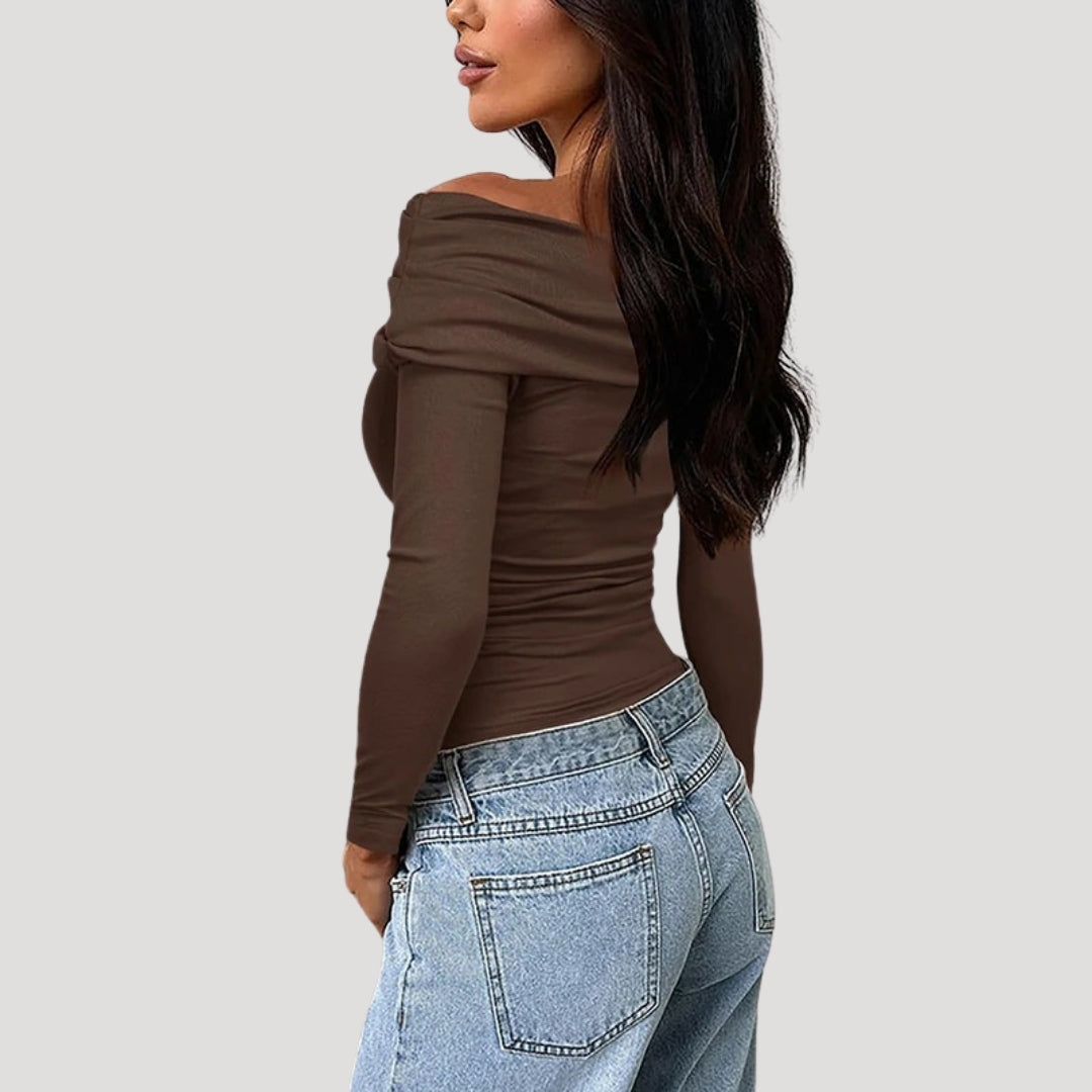 MEWE | Off Shoulder Bardot Top with Draped Neckline Mewe London