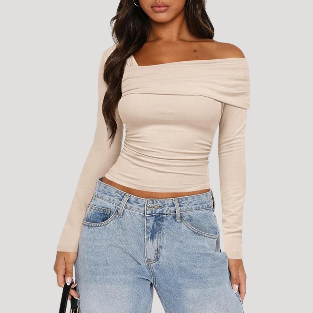 MEWE | Off Shoulder Bardot Top with Draped Neckline Mewe London