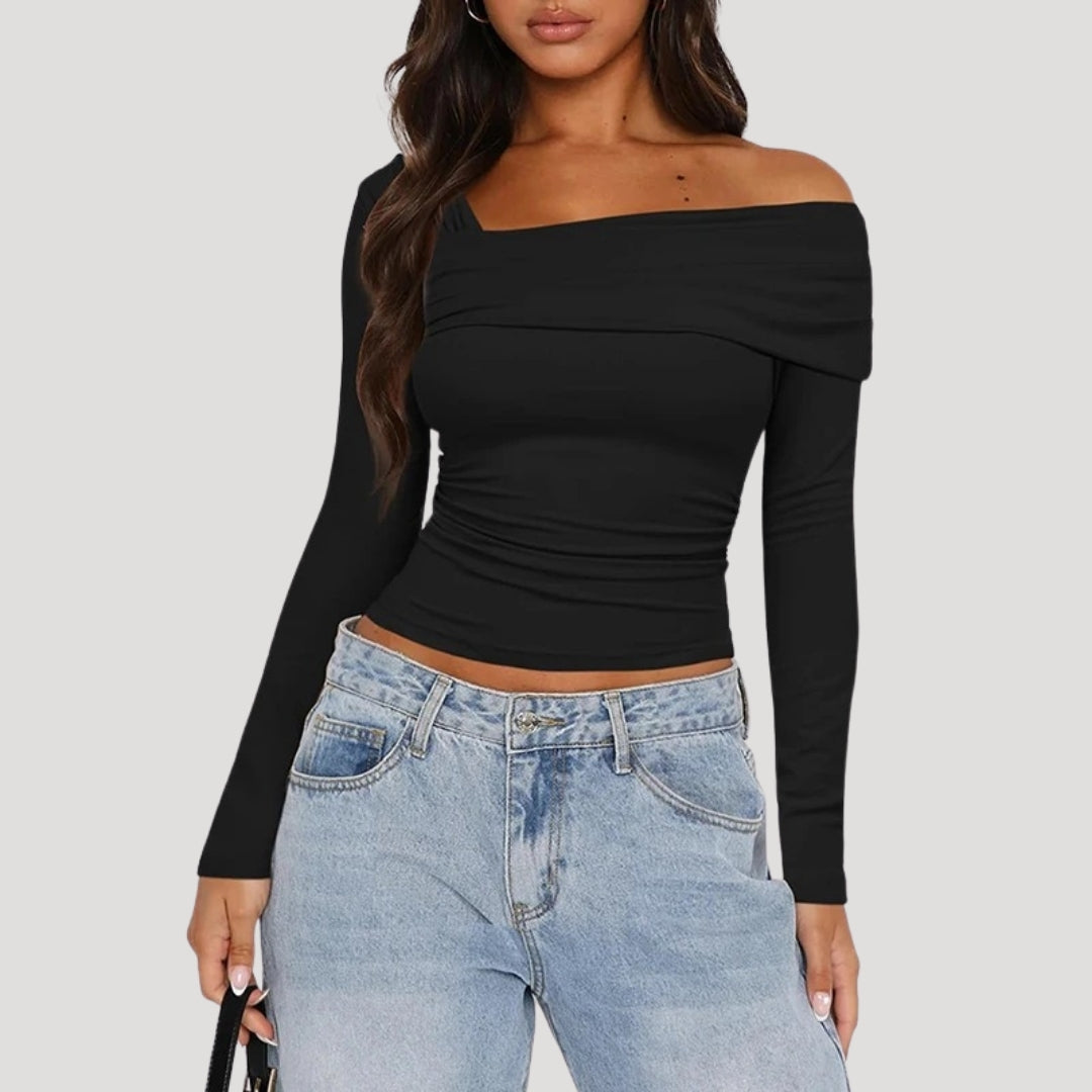 MEWE | Off Shoulder Bardot Top with Draped Neckline Mewe London