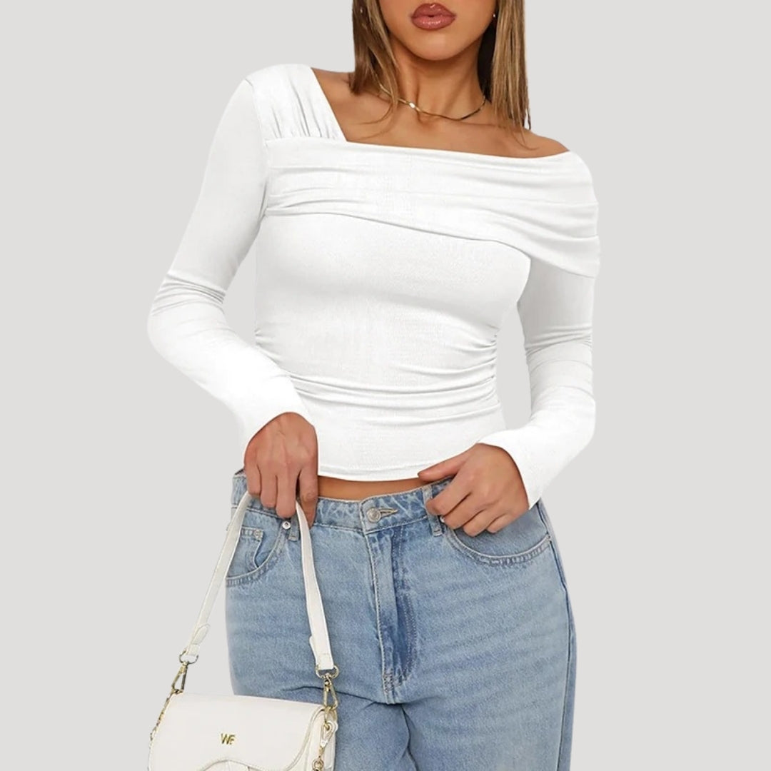 MEWE | Off Shoulder Bardot Top with Draped Neckline Mewe London