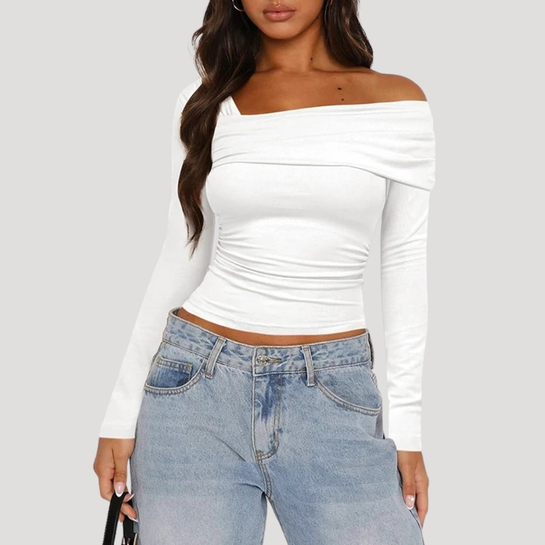 MEWE | Off Shoulder Bardot Top with Draped Neckline Mewe London