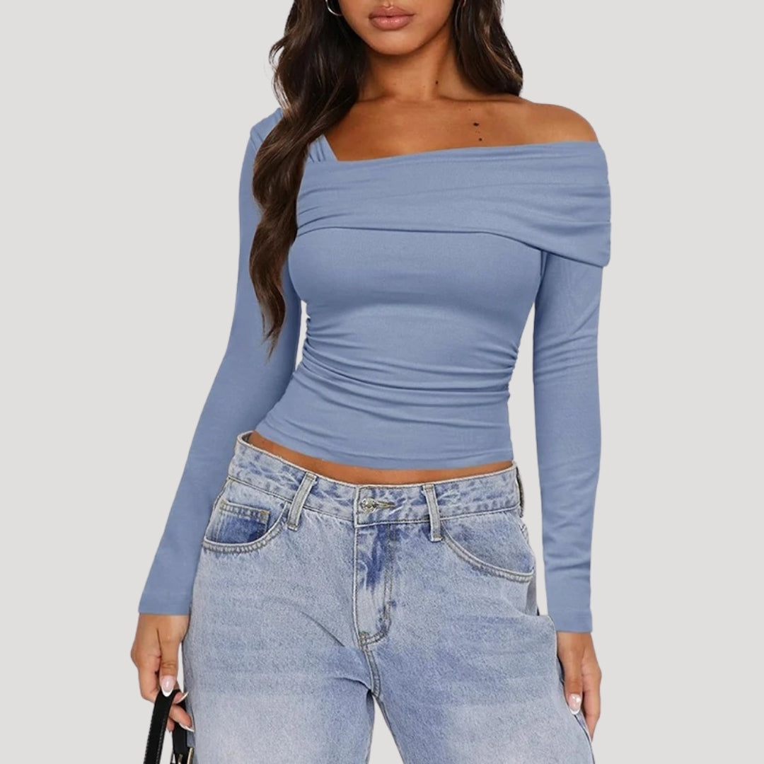 MEWE | Off Shoulder Bardot Top with Draped Neckline Mewe London