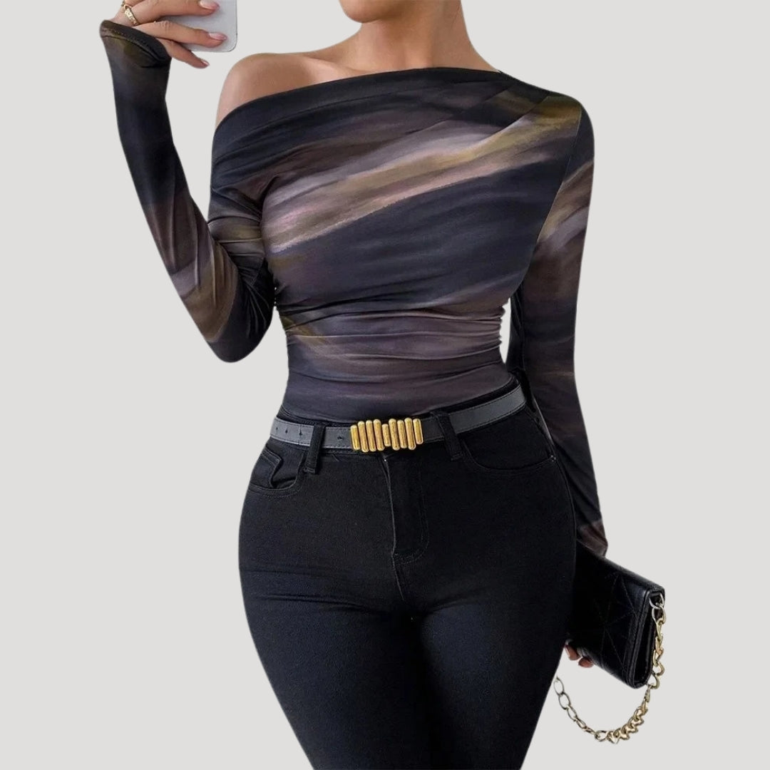 MEWE | Off Shoulder Mesh Top with Ruched Detail Mewe London