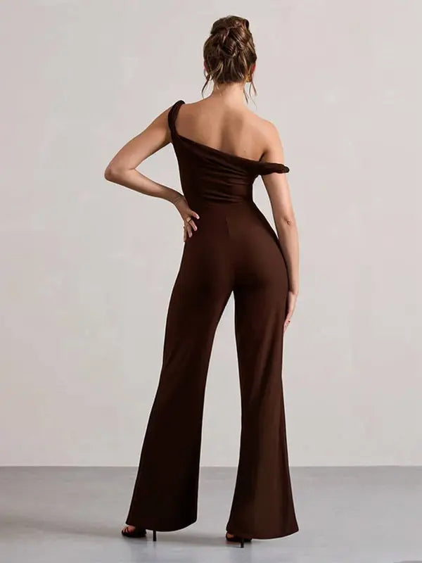 MEWE | One-Shoulder Flare Jumpsuit with Boat Neck Mewe London