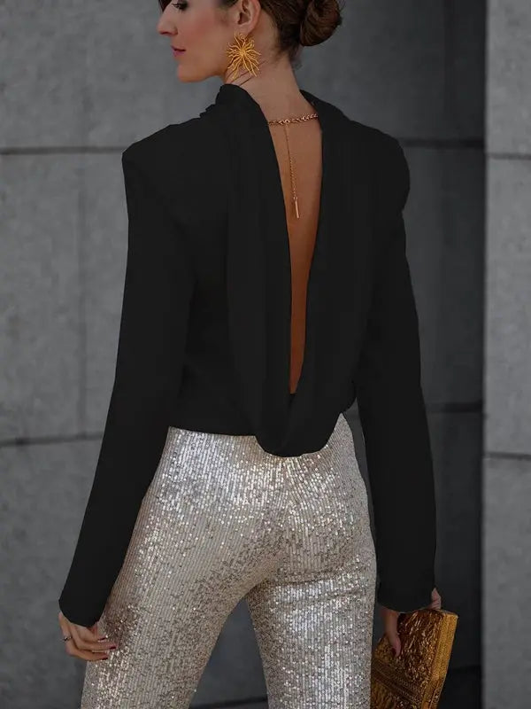 MEWE | Open-Back Satin Shirt with Long Sleeves Mewe London