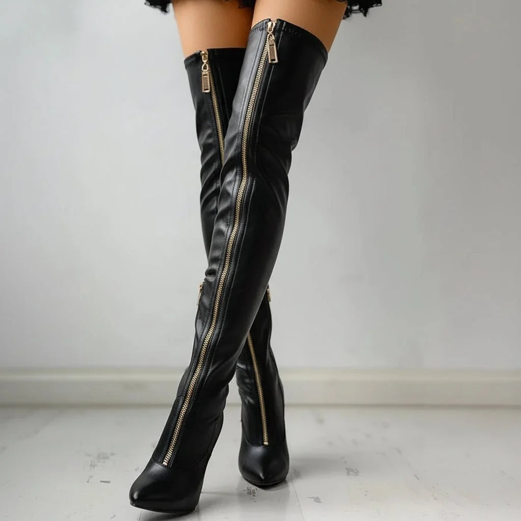MEWE | Over The Knee Boots with Front Zip Detail Mewe London