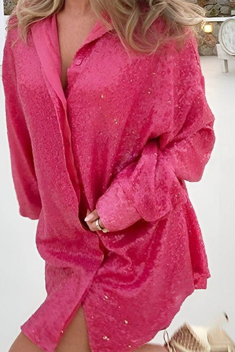 MEWE | Oversized Sequin Shirt Dress with Button-Front Closure Mewe London