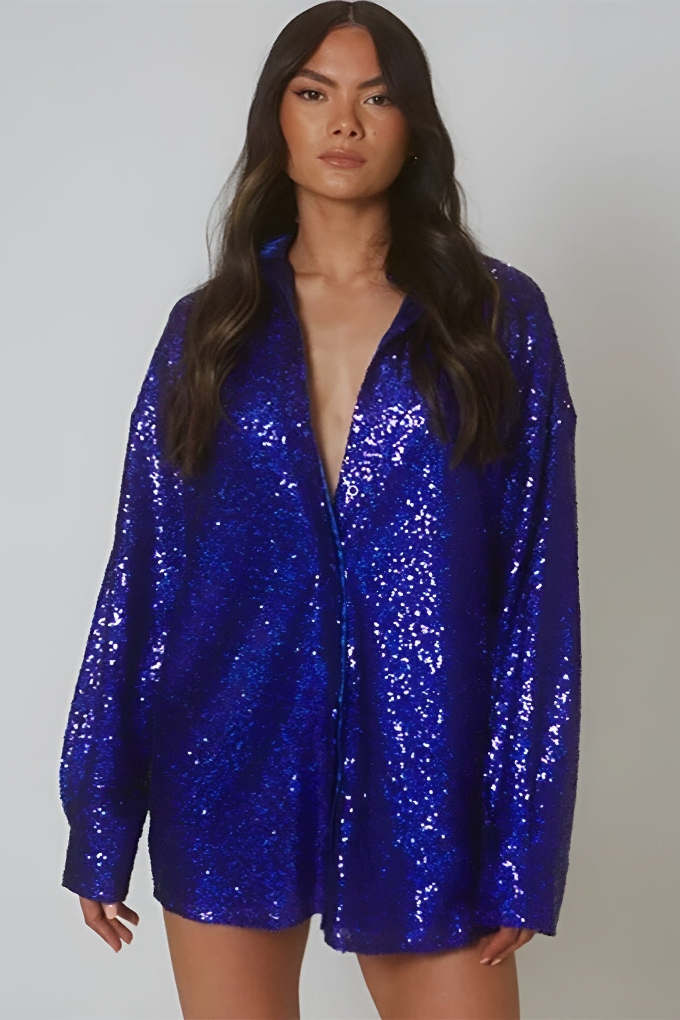 MEWE | Oversized Sequin Shirt Dress with Button-Front Closure Mewe London