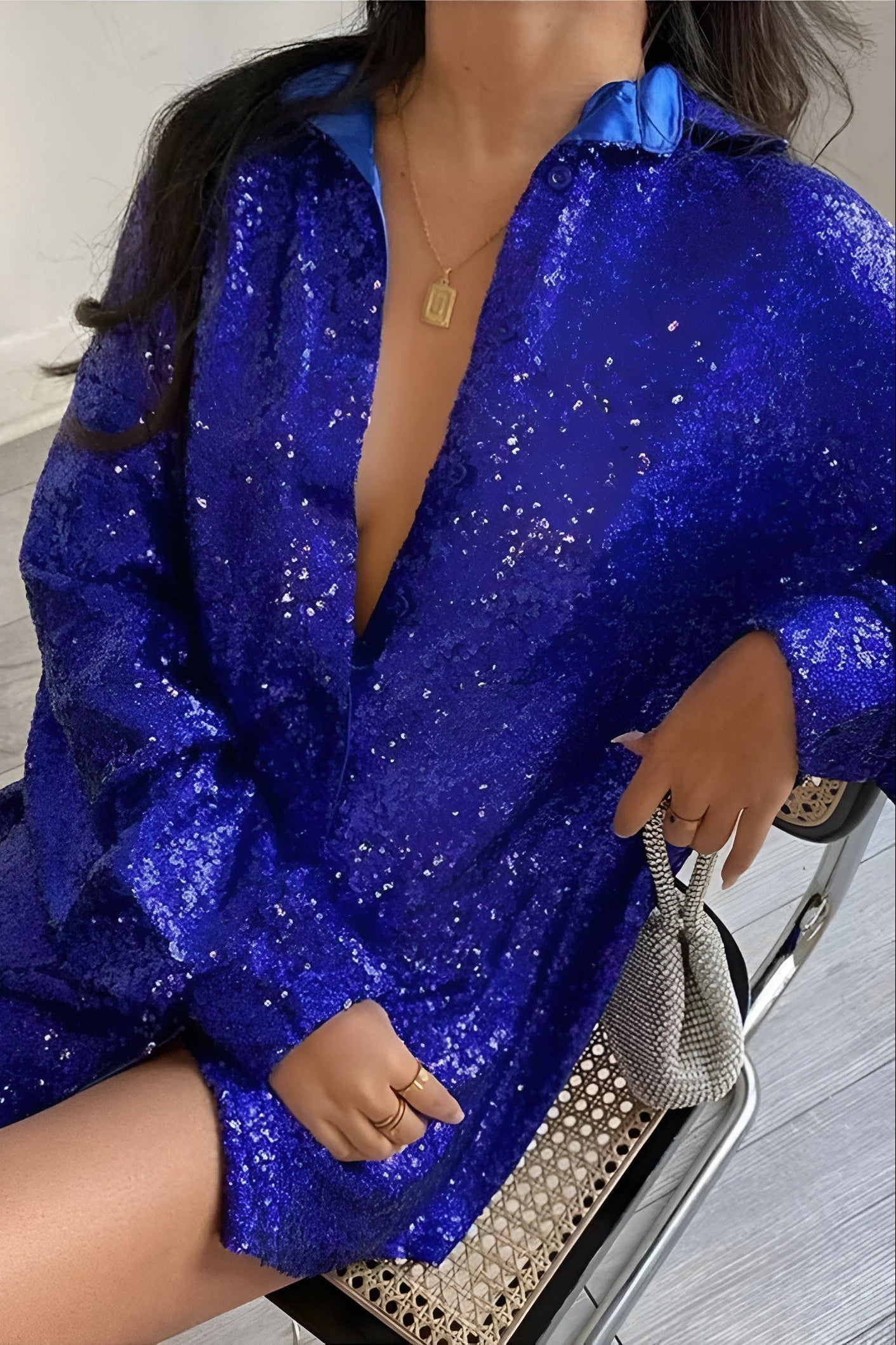 MEWE | Oversized Sequin Shirt Dress with Button-Front Closure Mewe London