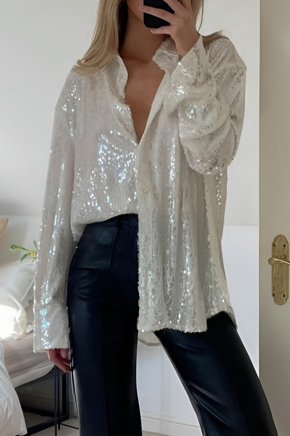 MEWE | Oversized Sequin Shirt Dress with Button-Front Closure Mewe London