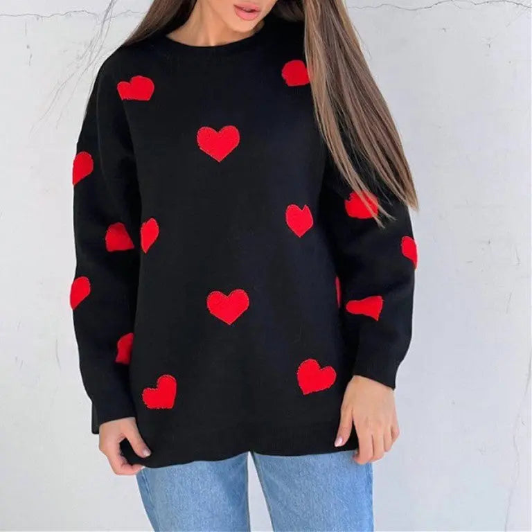MEWE | Oversized Sweater with Heart Pattern and Ribbed Finish Mewe London