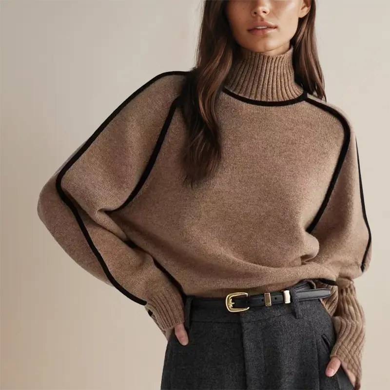 MEWE | Oversized Turtleneck Sweater with Contrast Sleeve Trim Mewe London