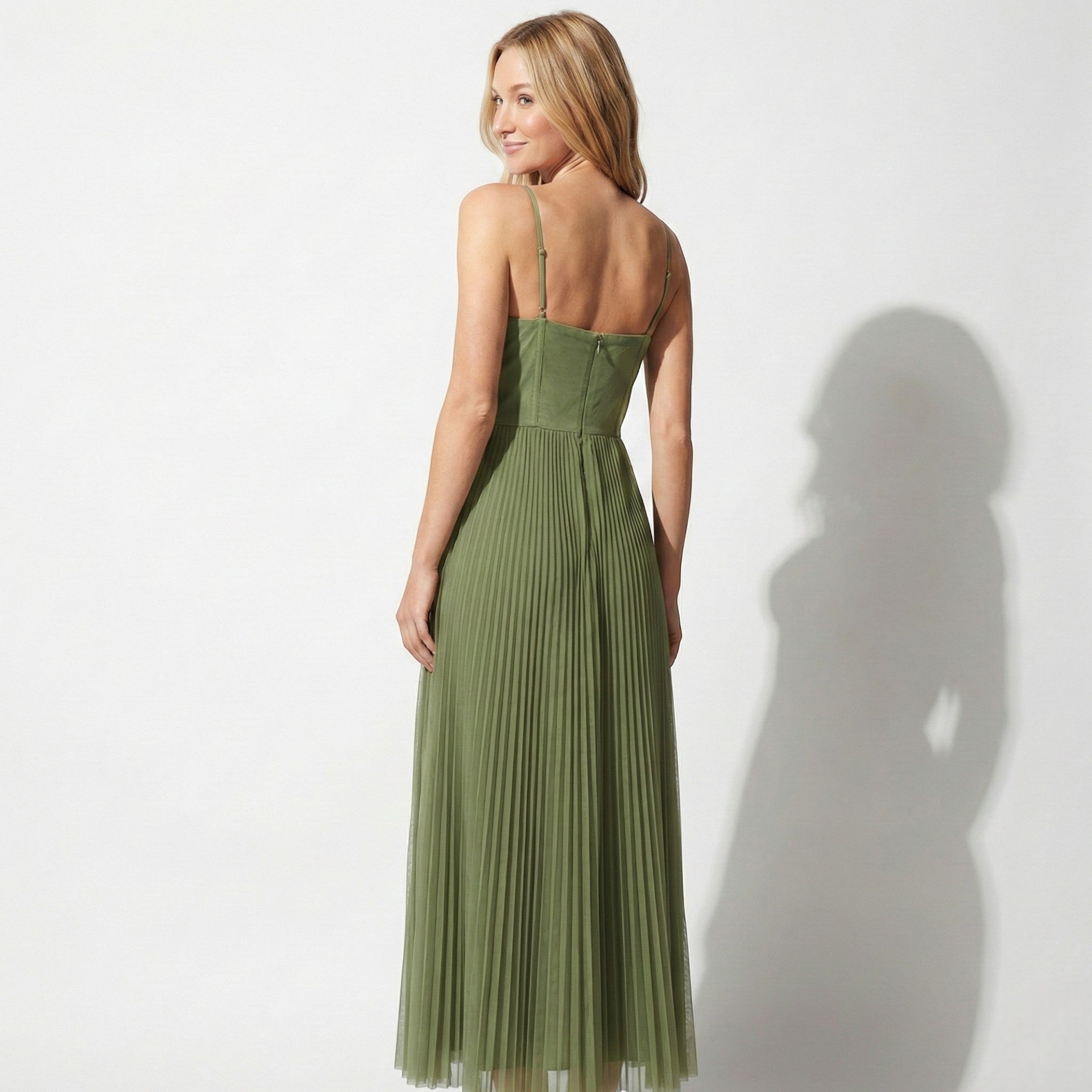 MEWE | Pleated Corset Midi Dress with Spaghetti Straps Mewe London