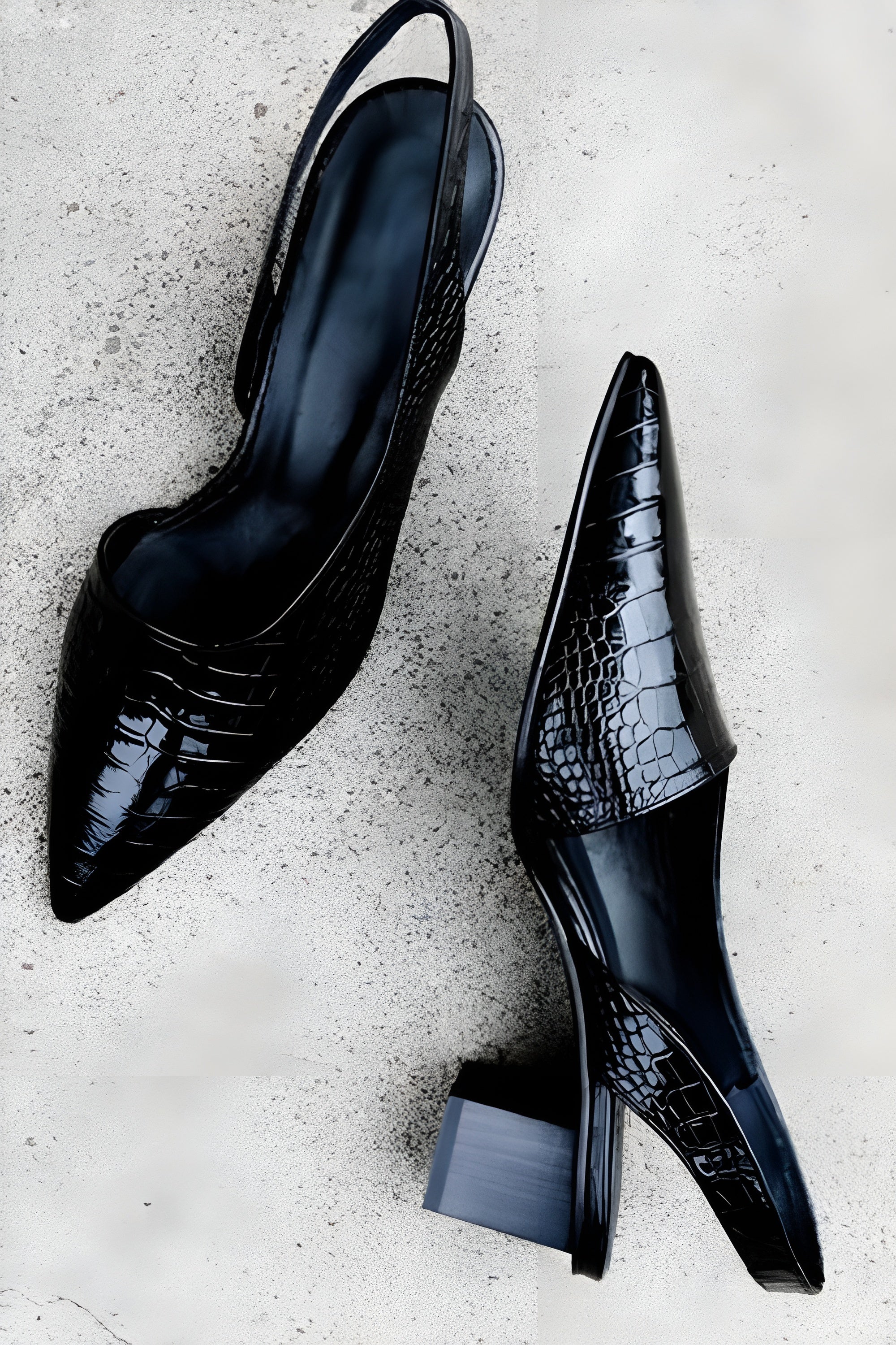 MEWE | Pointed Toe Slingback Shoes with Block Heel Mewe London