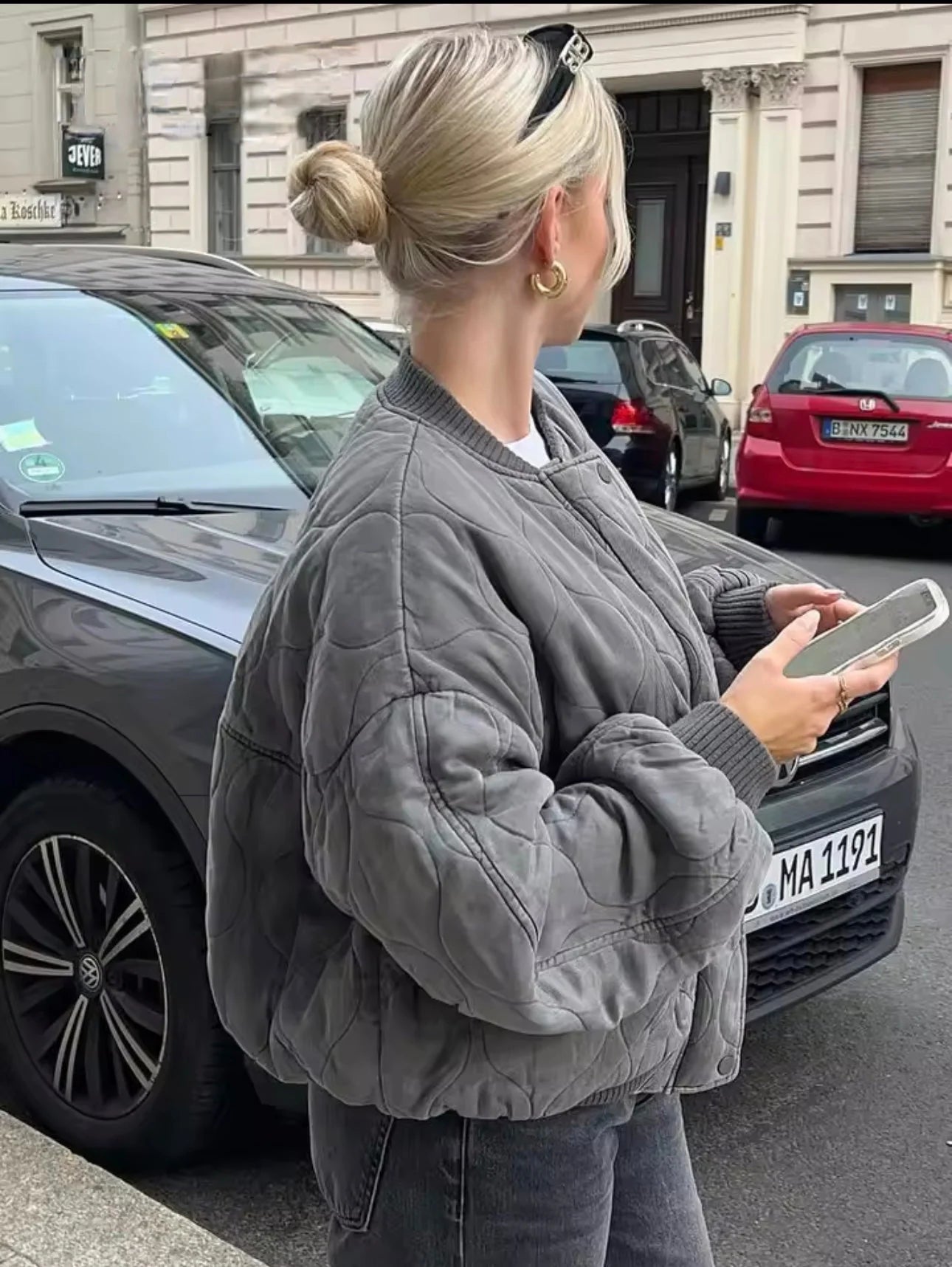 MEWE | Quilted Oversized Bomber Jacket with Flap Pockets