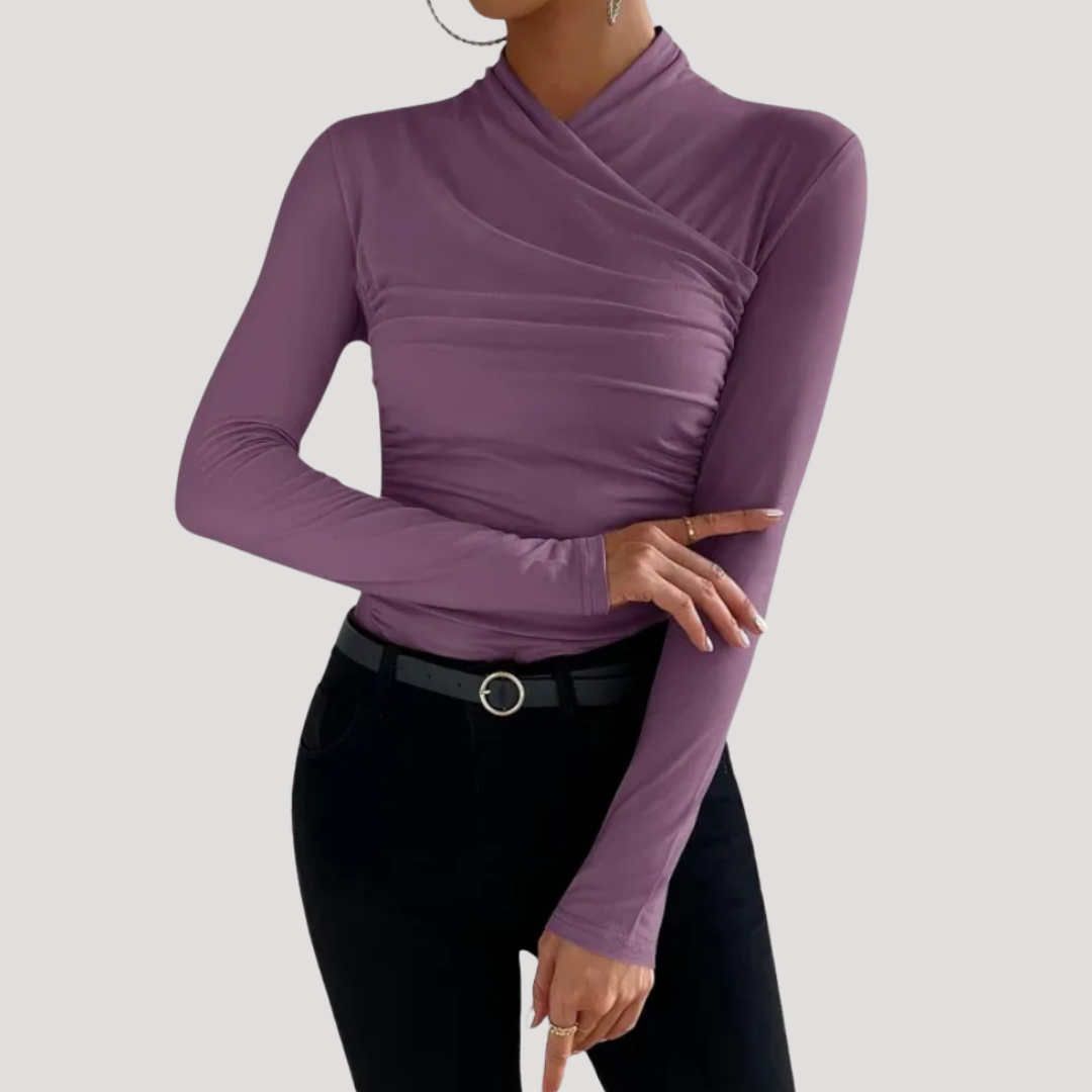 MEWE | Ruched Crossover Top with High Neck Mewe London