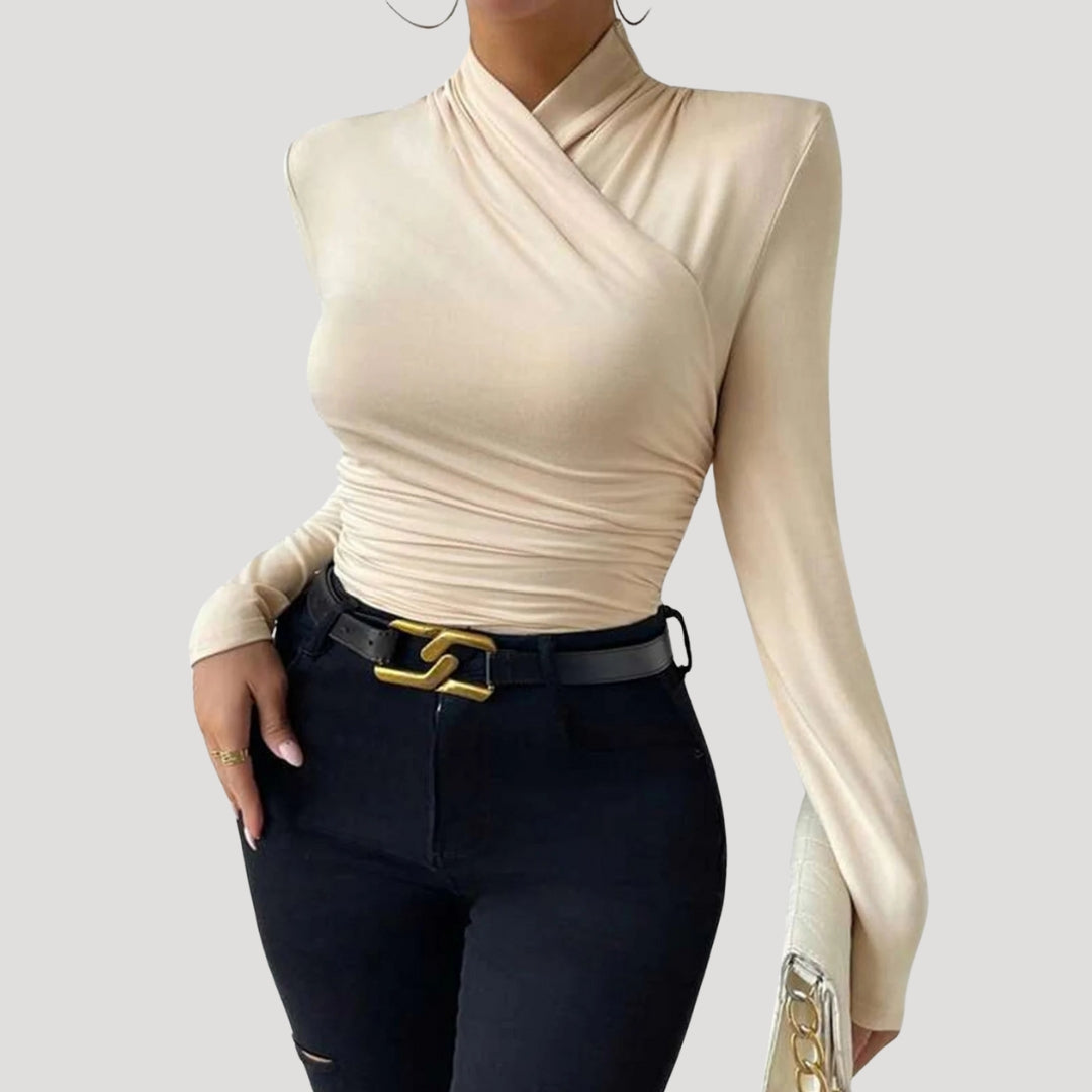 MEWE | Ruched Crossover Top with High Neck Mewe London